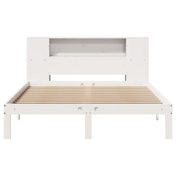 vidaXL Cama con estantería sin colchón madera maciza blanca 120x200 cm
