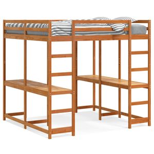 vidaXL Cama alta con escritorio y escalera madera marr&oacute;n 160x200 cm