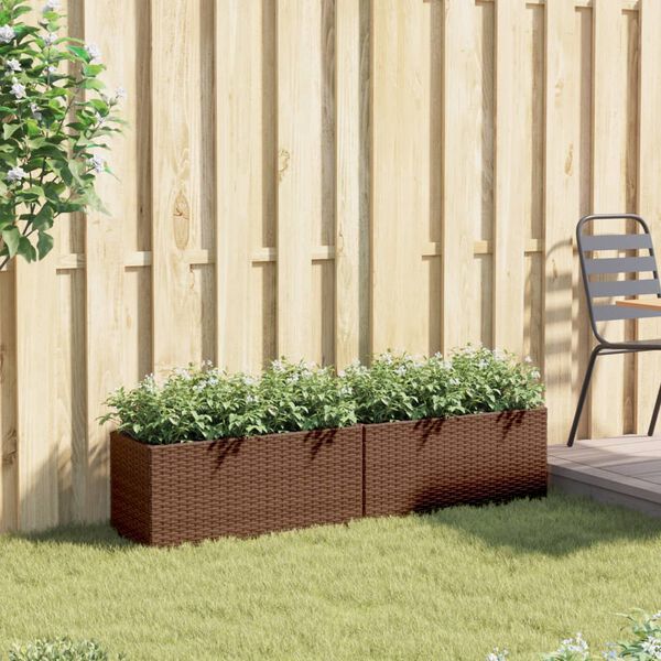 vidaXL Jardineras con 2 maceteros 2 uds rat&aacute;n PE marr&oacute;n 72x30x32 cm