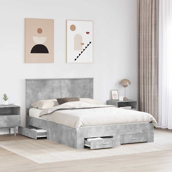 vidaXL Estructura de cama con cabecera Gris Concreto 150 x 200 cm