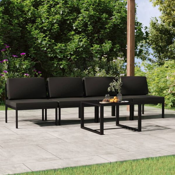 vidaXL Set muebles de jard&iacute;n 5 pzas y cojines aluminio gris antracita