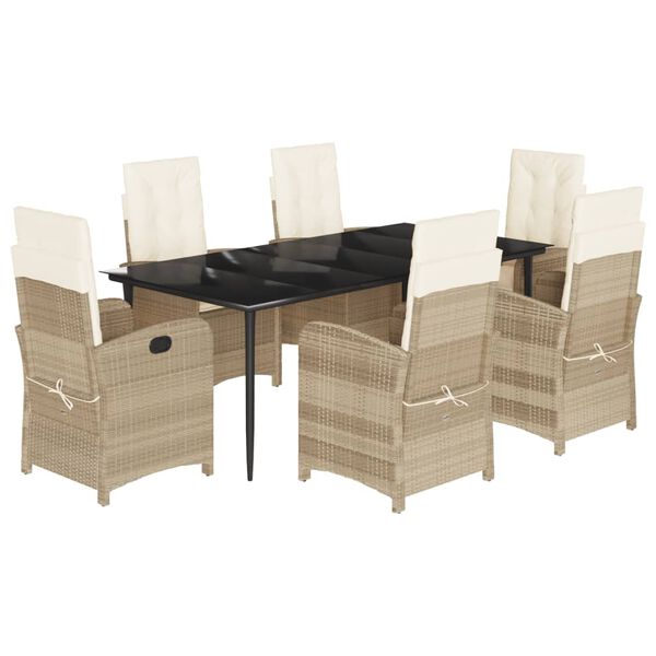 vidaXL Set comedor de jard&iacute;n 7 pzas con cojines rat&aacute;n sint&eacute;tico beige