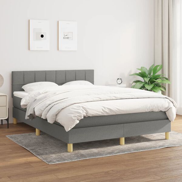 vidaXL Cama box spring con colch&oacute;n tela gris oscuro 140x200 cm