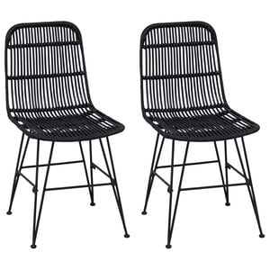 vidaXL Silla de comedor 2 uds. Rat&aacute;n y acero Negro 41 x 55 x 85 cm