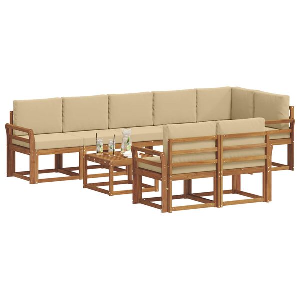 vidaXL Conjunto de sof&aacute;s de exterior con coj&iacute;n 9 pcs Natural y Beige