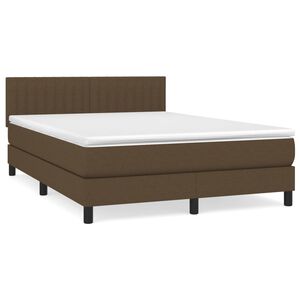 vidaXL Cama box spring con colch&oacute;n tela marr&oacute;n oscuro 140x190 cm