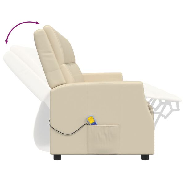 vidaXL Sillón reclinable de masaje de 4 plazas cuero sintético crema