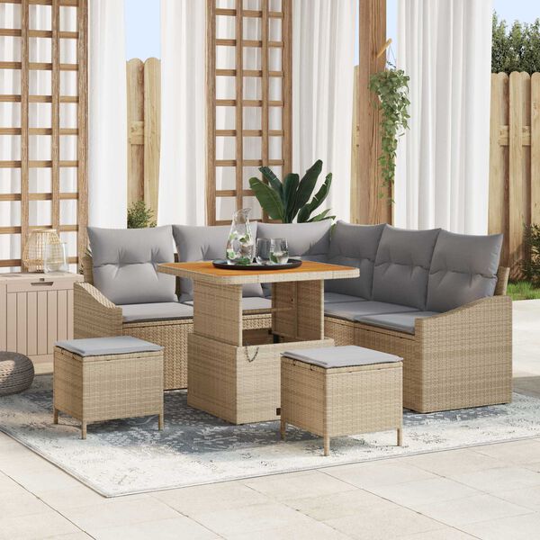 vidaXL Conjunto de sof&aacute;s de jard&iacute;n 8 pcs Beige rat&aacute;n sint&eacute;tico