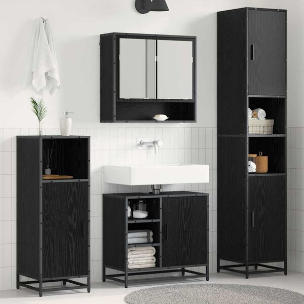 vidaXL Juego de muebles de ba&ntilde;o 3 pcs Roble Negro Madera de ingenier&iacute;a