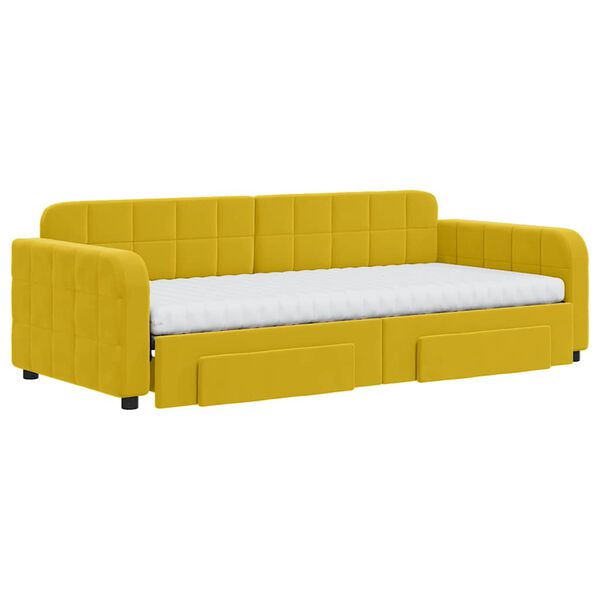 vidaXL Sof&aacute; cama nido con cajones terciopelo amarillo 90x200 cm