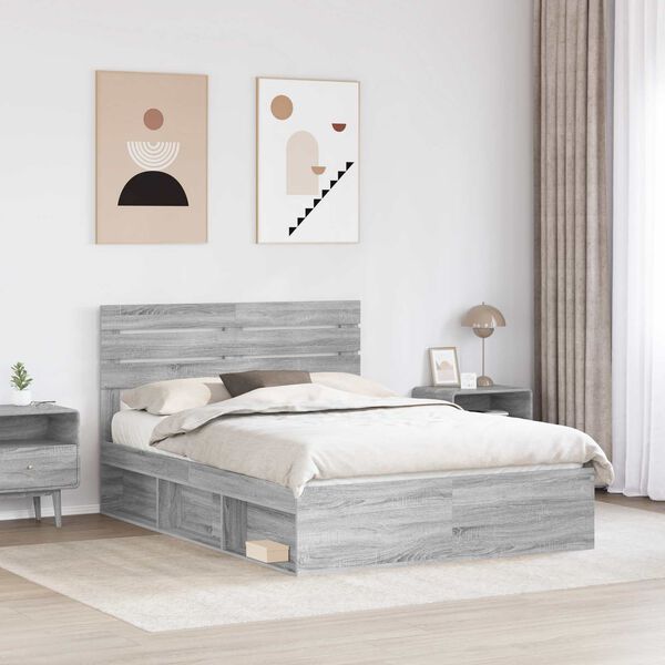 vidaXL Estructura de cama con cabecera Gris Sonoma 140 x 200 cm