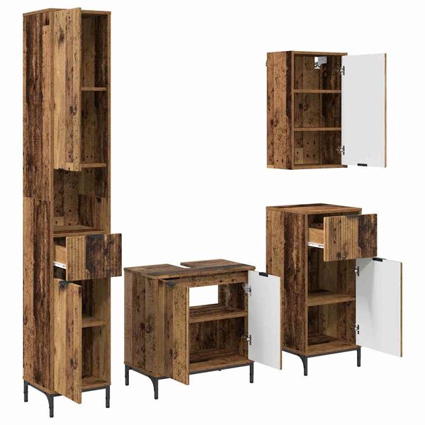 vidaXL Juego de muebles de ba&ntilde;o Madera Vieja Madera Compuesta, Metal