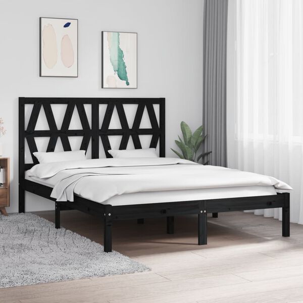 vidaXL Estructura de cama de madera maciza de pino negra 140x190 cm