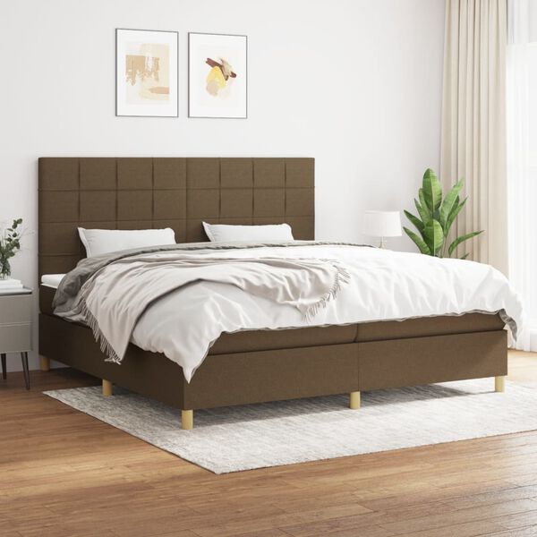 vidaXL Cama box spring con colch&oacute;n tela marr&oacute;n oscuro 200x200 cm
