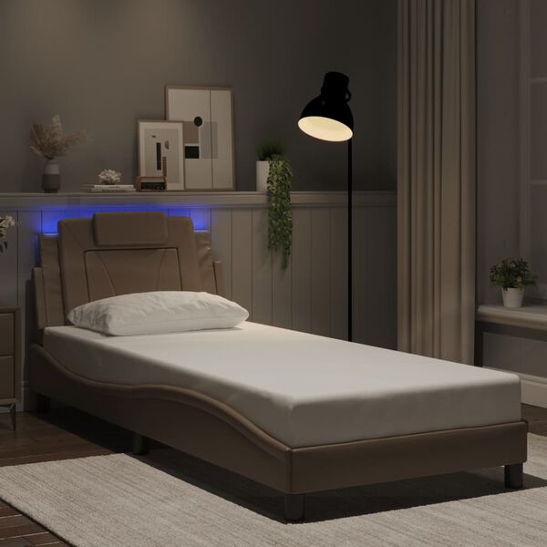 vidaXL Estructura de cama Viana con LED sin colch&oacute;n capuchino 80x200 cm