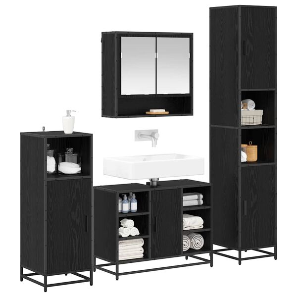 vidaXL Juego de muebles de ba&ntilde;o 4 pcs Roble Negro Madera de ingenier&iacute;a
