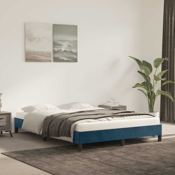 vidaXL Estructura de cama sin colch&oacute;n terciopelo azul oscuro 140x200cm