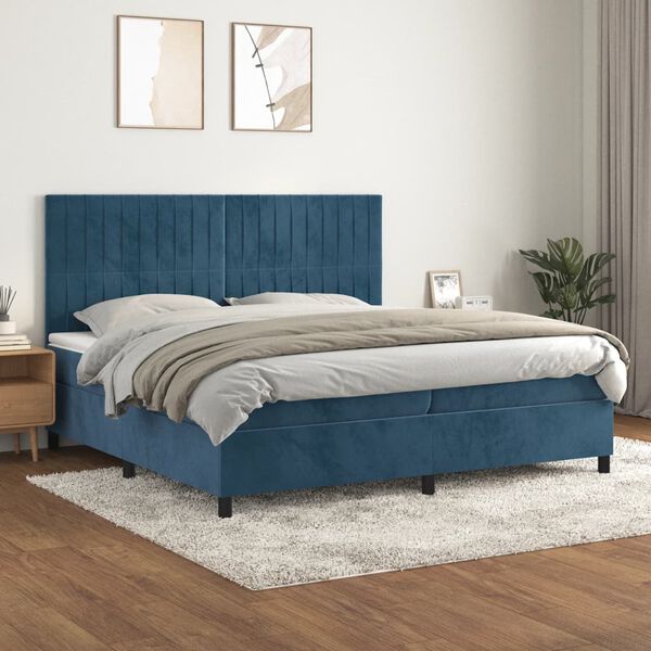vidaXL Cama box spring con colch&oacute;n terciopelo azul oscuro 200x200 cm