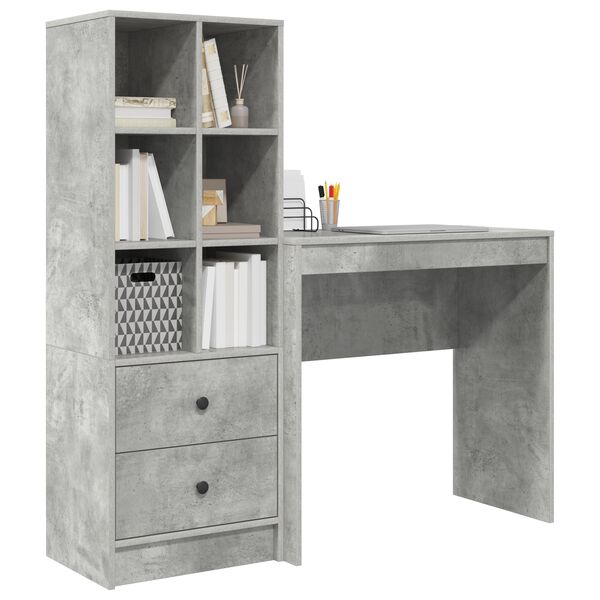vidaXL Escritorio con caj&oacute;n 2 pcs Gris Concreto