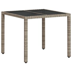 vidaXL Mesa de jard&iacute;n superficie vidrio rat&aacute;n PE gris claro 90x90x75cm