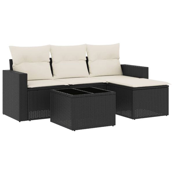 vidaXL Set de muebles de jard&iacute;n 5 pzas y cojines rat&aacute;n sint&eacute;tico negro