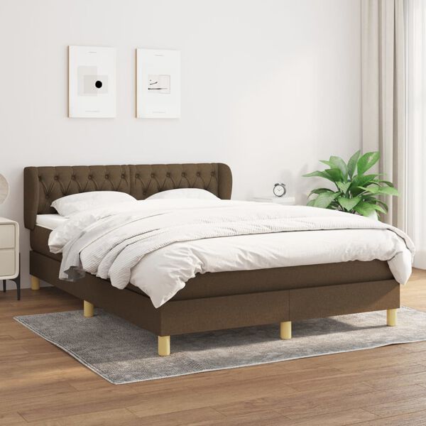 vidaXL Cama box spring con colch&oacute;n tela marr&oacute;n oscuro 140x200 cm