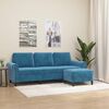 vidaXL Sof&aacute; de 3 plazas con taburete de terciopelo azul 180 cm
