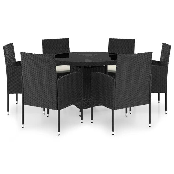 vidaXL Juego de comedor para jardín 7 piezas ratán sintético negro