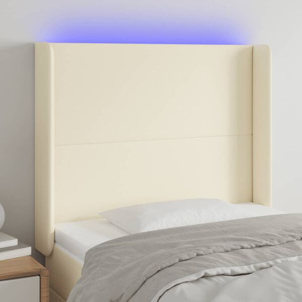 vidaXL Cabecero con LED cuero sint&eacute;tico color crema 103x16x118/128 cm