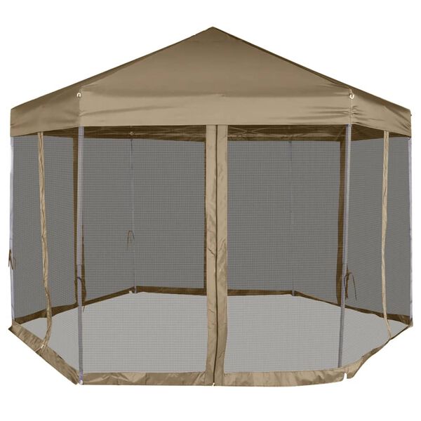 vidaXL Carpa desmontable hexagonal paredes gris taupe 3,6x3,1m 220g/m²