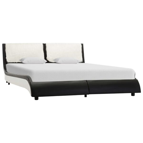 vidaXL Estructura de cama con LED cuero PE negra y blanca 135x190 cm