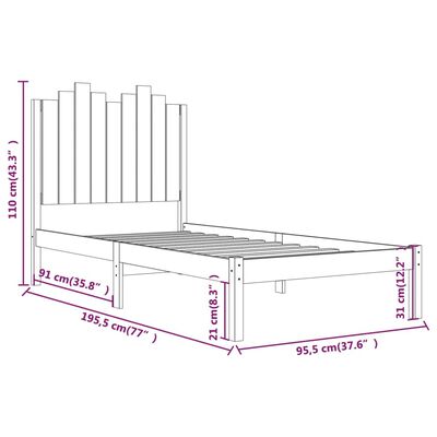 vidaXL Estructura de cama individual madera de pino gris 90x190 cm
