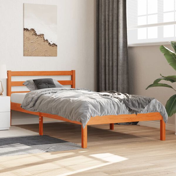 vidaXL Estructura de cama sin colch&oacute;n madera maciza marr&oacute;n 90x190 cm