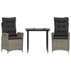 vidaXL Set comedor de jard&iacute;n 3 piezas con cojines rat&aacute;n sint&eacute;tico gris