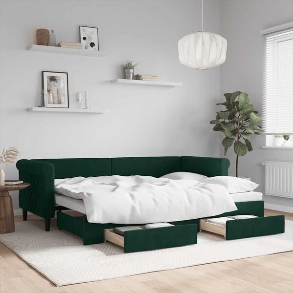 vidaXL Sof&aacute; cama nido con cajones terciopelo verde oscuro 80x200 cm