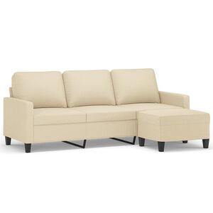 vidaXL Sof&aacute; de 3 plazas con taburete de tela crema 180 cm