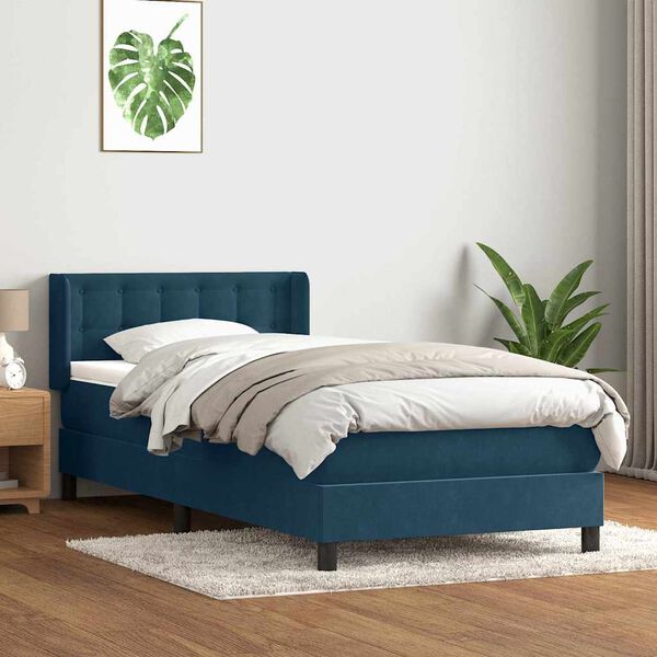 vidaXL Cama box spring con colch&oacute;n terciopelo azul oscuro 80x220 cm