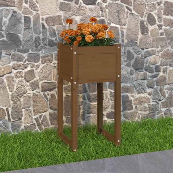 vidaXL Jardinera madera maciza de pino marrón miel 40x40x81 cm