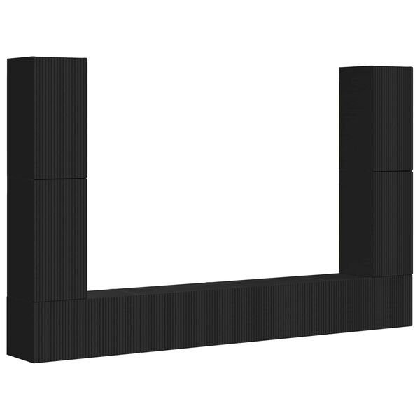 vidaXL Conjunto de mueble de TV 8 pcs Negro Madera de ingenier&iacute;a