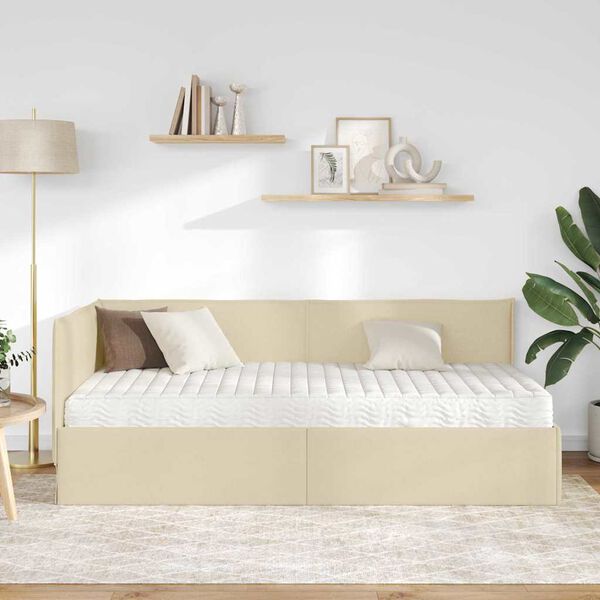 vidaXL Estructura de Cama Esquina con Colch&oacute;n 2 pcs Crema Terciopelo