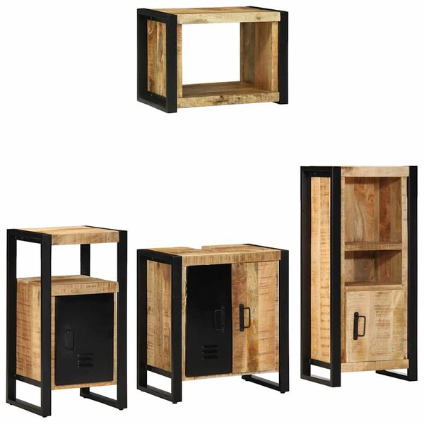 vidaXL Juego de muebles de ba&ntilde;o con caj&oacute;n 4 pcs Madera de mango maciza