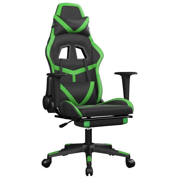 vidaXL Silla gaming de masaje y reposapi&eacute;s cuero sint&eacute;tico negro verde