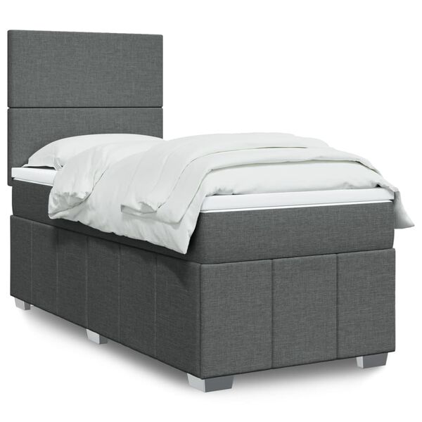 vidaXL Cama box spring con colch&oacute;n tela gris oscuro 80x200 cm