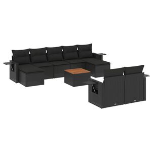 vidaXL Set de sof&aacute;s de jard&iacute;n 10 pzas cojines rat&aacute;n sint&eacute;tico negro