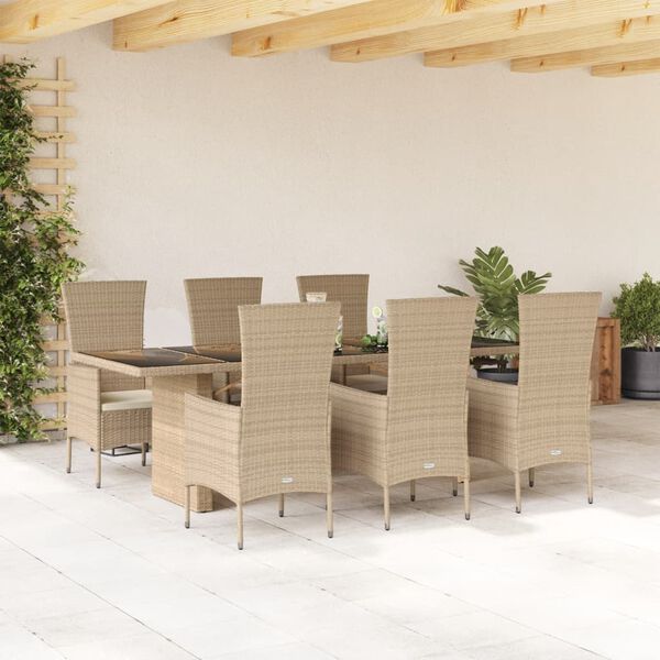 vidaXL Set comedor de jard&iacute;n 11 pzas con cojines rat&aacute;n sint&eacute;tico beige