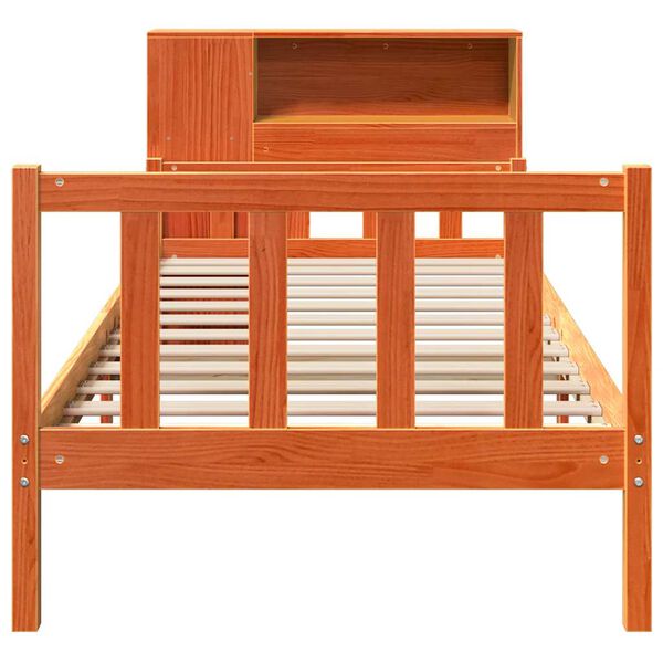 vidaXL Cama con estanter&iacute;a sin colch&oacute;n madera maciza marr&oacute;n 75x190 cm