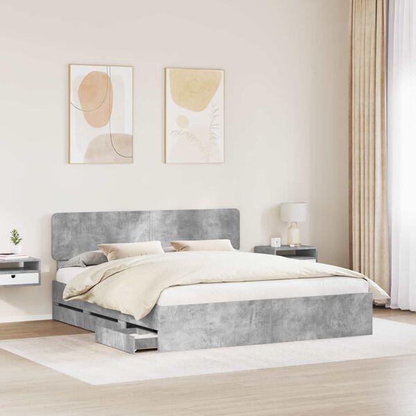 vidaXL Estructura de cama con cabecera Gris Concreto 180 x 200 cm