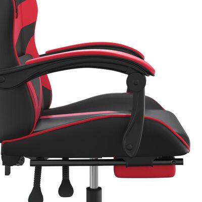 vidaXL Silla gaming giratoria y reposapiés cuero sintético negro rojo