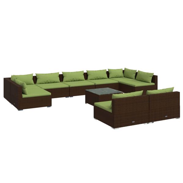 vidaXL Set muebles de jard&iacute;n 10 pzas y cojines rat&aacute;n sint&eacute;tico marr&oacute;n