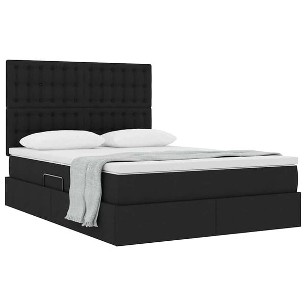 vidaXL Cama con almacenamiento y colch&oacute;n Negro 140 x 190 cm Poli&eacute;ster
